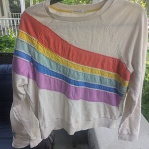 Marine Layer Cream and Red Crew Neck Sweater with Bold Stripes